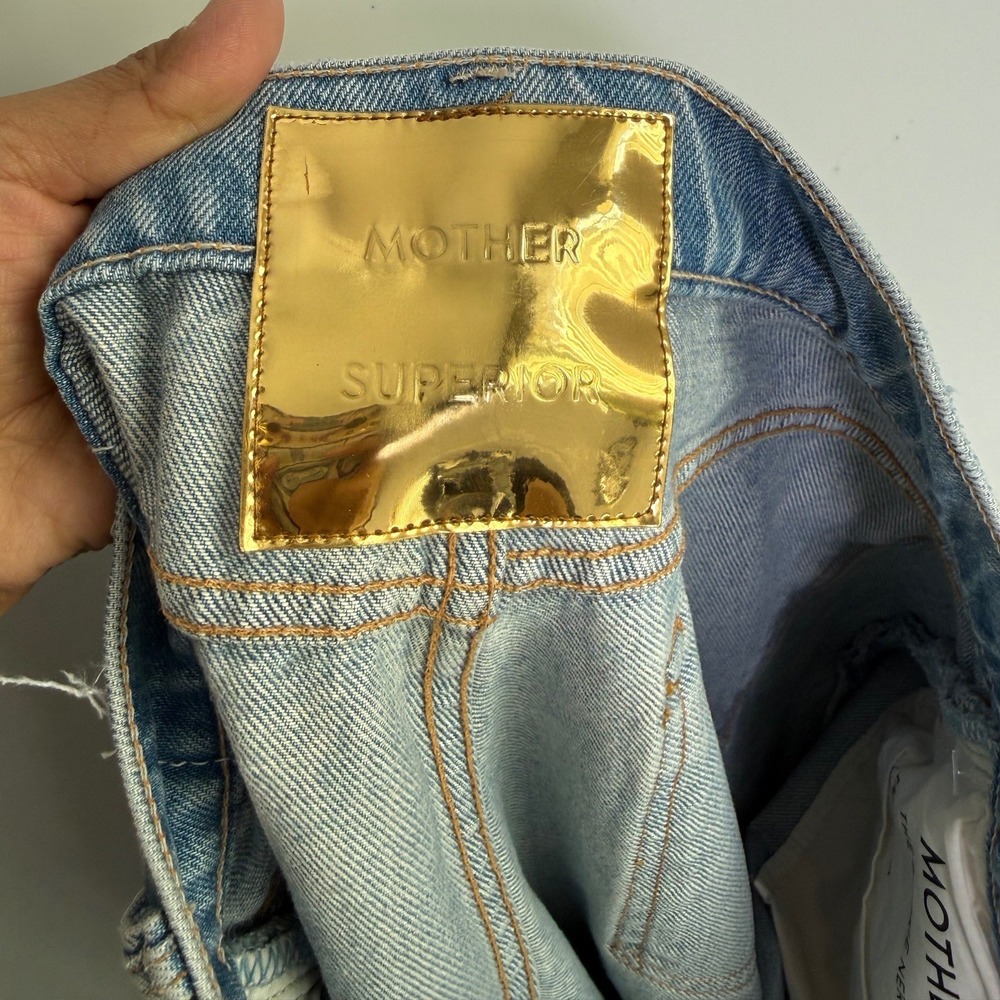 Mother Superior The Bookie Nerdy Distressed Wide Leg Jeans FAFO Blue 28 NEW - Picture 4 of 7